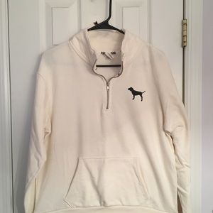 VS PINK White 1/4 Zip with Cheetah Print